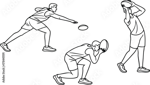 Dynamic athletes in action showcasing rugby throws and catches with athletic poses and movement