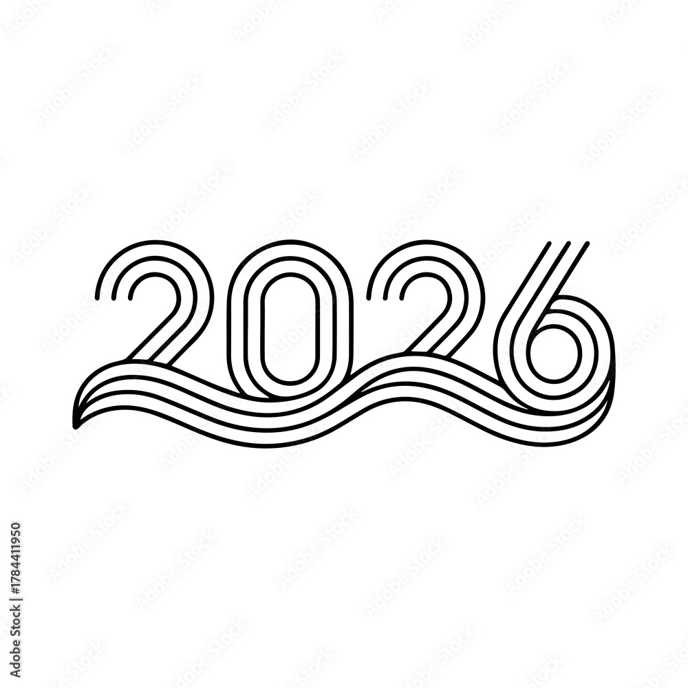 Obraz premium Minimal Line Art 2026 Typography with Wave Design