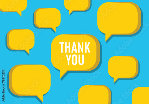 Thank You Message Design with Yellow Speech Bubbles on Blue Background