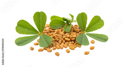 Fenugreek seeds with fresh green sprouts, isolated on transparent background