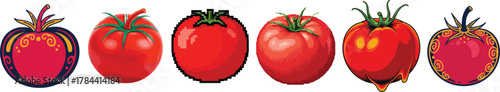 Set of Red Tomato Fruit Vegetable Food Vector Illustration Art