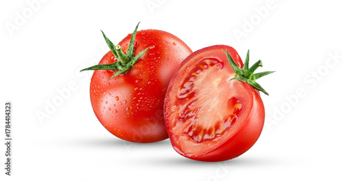 Fresh Red Tomato with Water Drops Isolated on Transparent Background