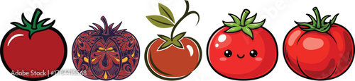 Set of Cute Tomato Fruit Decorative Vector Illustration Collection