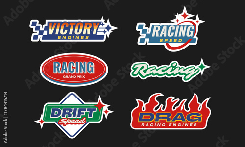 Retro Racing Stickers: Drag, Drift, and Victory Engines Automotive Badges