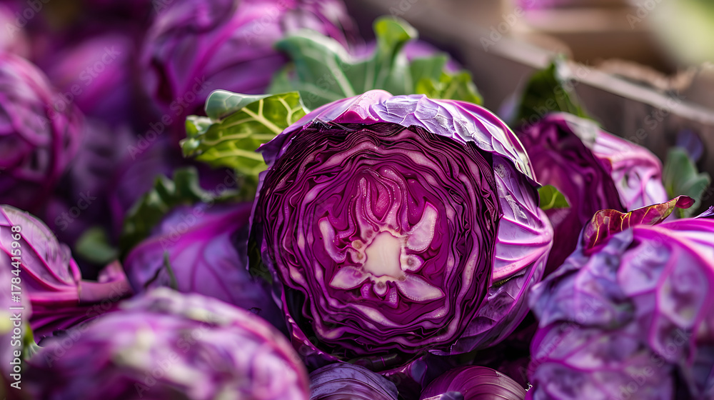 Fototapeta premium Purple Cabbage: The Nutrient-Dense Superfood Redefining Healthy Eating – Packed with Antioxidants, Vitamins, and Versatility for Salads, Slaws, Juices, and Beyond