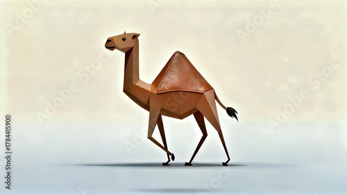Low-Poly Leather Camel Illustration: Stylized Desert Animal Design