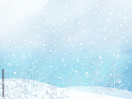 雪が降る冬の風景イラスト