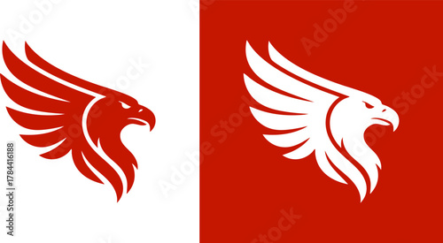 Logo Striking Red and White Eagle Emblem, Symbol of Power and Freedom