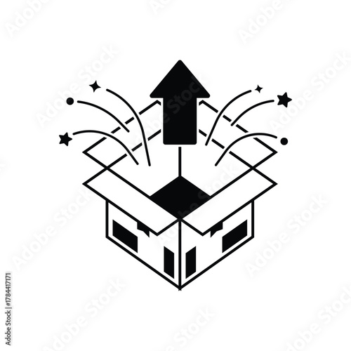 This unboxing package icon perfectly represents the excitement and process of opening a new delivery. Designed in a clean, minimalist silhouette style