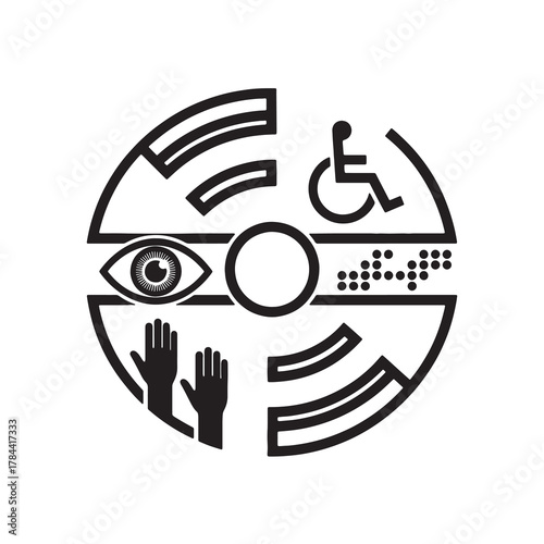 Accessibility and Inclusive Design Graphic Representation with Eye Hands Braille and Wheelchair
