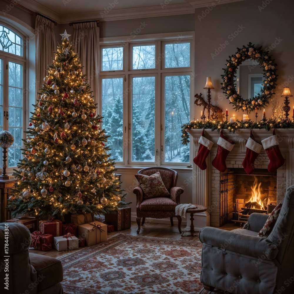 Obraz premium Warm Holiday Living Room Ambiance