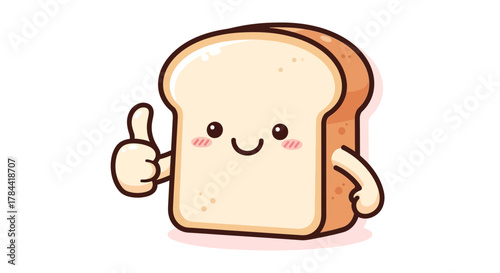 Delightful Cartoon Slice of White Bread Character Giving a Thumbs Up Gesture, Symbolizing Approval, Quality, or Deliciousness, Perfect for Positive Food-Related Concepts