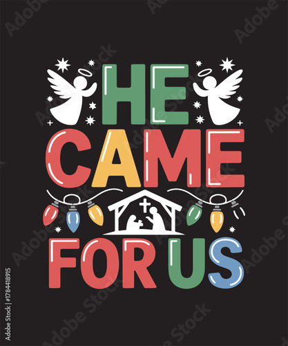 Christian Christmas Bible Verse Typography | Jesus Is the Light of the World | Faith-Based Holiday Scripture Quote | Religious Christmas T-Shirt Design, Holiday Gift Design, Nativity and Joy Theme Art