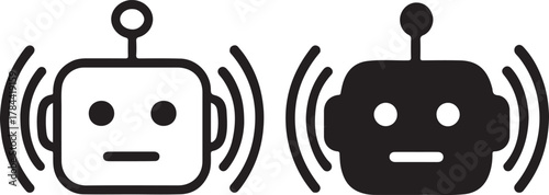 Communicating intelligent robot heads with radiating signal waves, symbolizing ai interaction, digital assistants, smart technology, and automation. isolated on white background, Vector, illustration