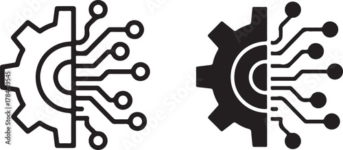 Digital gear and circuit board icon illustrating integrated mechanical and electronic systems, smart technology, and advanced automation. isolated on white background, Vector, illustration