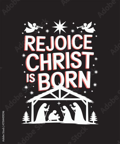 Christian Christmas Bible Verse Typography | Jesus Is the Light of the World | Faith-Based Holiday Scripture Quote | Religious Christmas T-Shirt Design, Holiday Gift Design, Nativity and Joy Theme Art