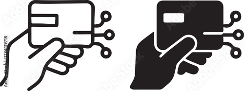 Hand holding a digital payment card icon for financial technology, online transactions, secure banking, and electronic money transfers. isolated on white background, Vector, illustration