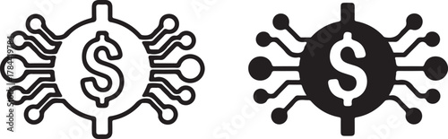digital finance, fintech, dollar sign, electronic money vector icon