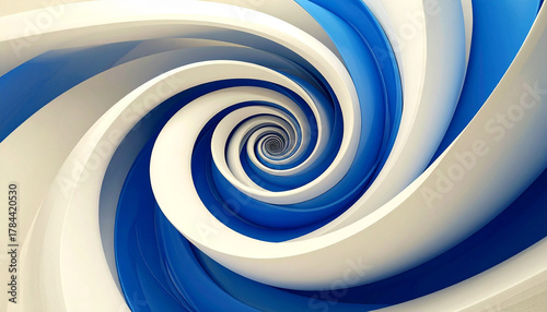 Abstract spiral tunnel with blue and white curves