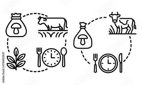 Dietary choices and meal planning concept with plant and animal food sources