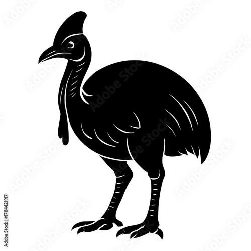 Black Silhouette of Southern Cassowary Bird Vector Logo Monogram