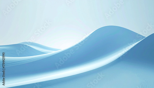 Abstract blue landscape with rolling hills and soft lighting.