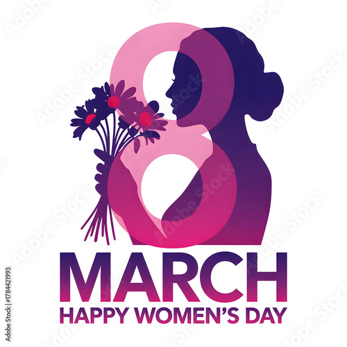 International Womens Day Celebration with Woman Silhouette and Number Eight Design