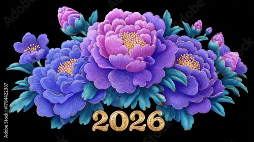 Fototapeta Naklejka Na Ścianę i Meble -  Purple peonies with 2026