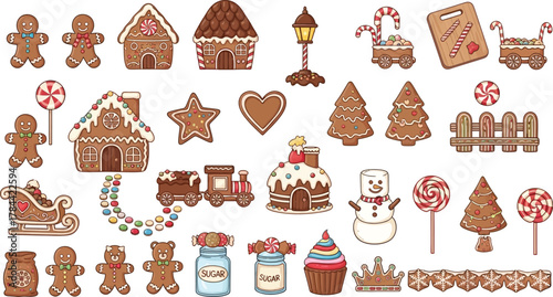 A delightful collection of gingerbread cookies and treats, perfect for adding a touch of festive cheer to your designs