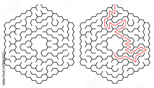 Hexagonal Sigma Maze Game for Adult and Kids - Simple & Easy Flat Vector Black and White Outline Illustration -  KDP Mazes Page