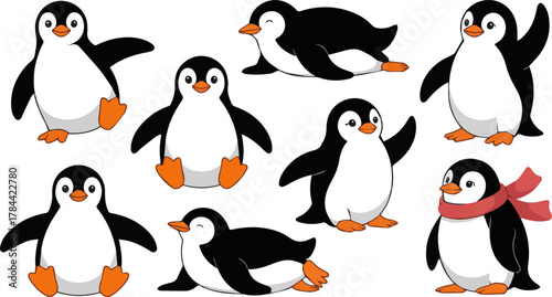 Create a kinds of deferent cute Penguin vector art with white background.