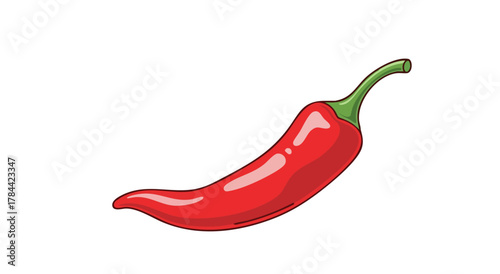 A vibrant, stylized illustration of a red chili pepper with a green stem, on white