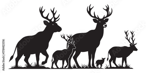 Deer family silhouette isolated on white background