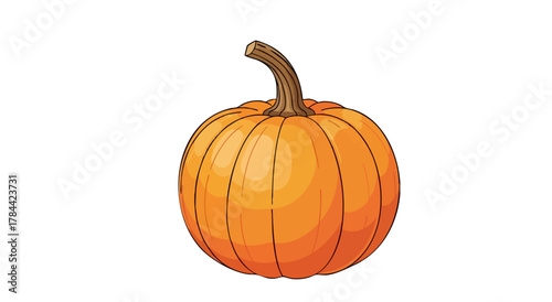 A vibrant orange pumpkin with a curved stem, depicted in a clean, cartoon style