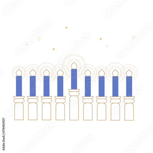 Hanukkah menorah, Hanukia. simple traditional jewish Hannuka Menora in line minimalist style. eight days of hanukah miracle. Jewish holiday Hanuka