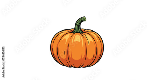 A stylized orange pumpkin with a green stem, set against a stark white background
