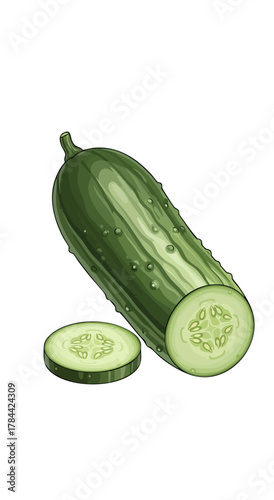 Digital illustration of a green squash with a stem against a white background