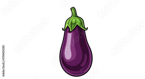 Illustrated, isolated eggplant with gradient hues of purple and green. It's a single vegetable