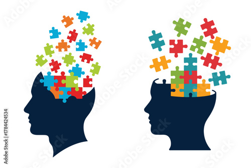 Brainstorming and problem solving with puzzle pieces in a human head shape