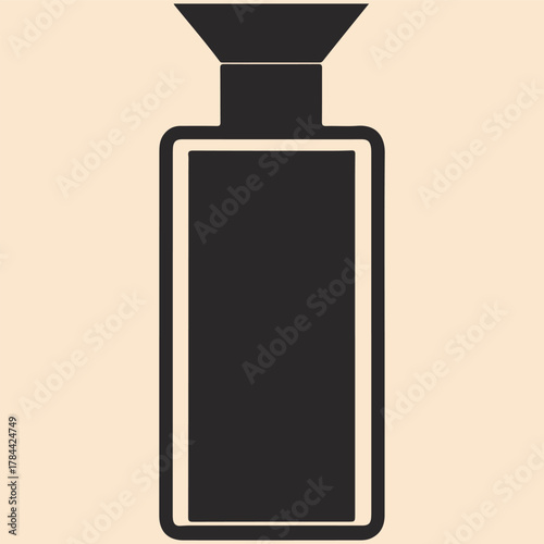 Simple black silhouette of a classic rectangular glass bottle with a stopper
