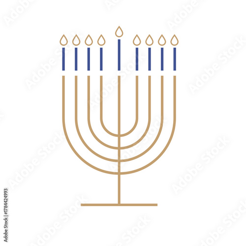 Hanukkah menora, Hanukia. simple traditional jewish Hannuka Menora in line minimalist style. eight days of hanukah miracle. Jewish holiday Hanuka