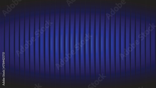 Dark blue velvet curtains with vertical pleats and spotlight effect