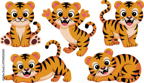 Isolated a kinds of deferent cute Tiger vector art with white background.