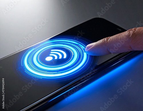 mobile phone in hand, mobile phone in hands, read hand gestures or movements, send the data to a computer via Bluetooth, wifi 3d, wifi symbol, 