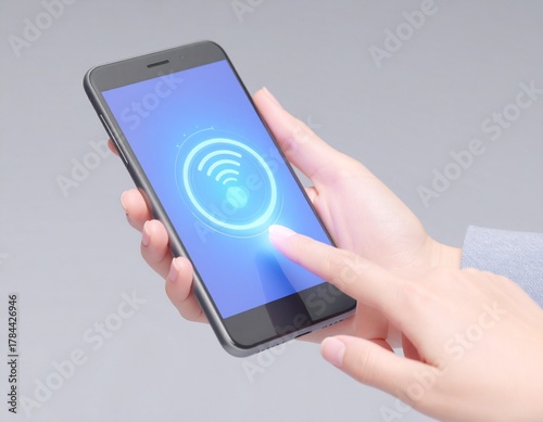 mobile phone in hand, mobile phone in hands, read hand gestures or movements, send the data to a computer via Bluetooth, wifi 3d, wifi symbol, 