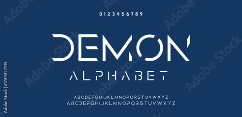 Design Modern abstract digital alphabet font. Minimal technology typography, Creative urban sport fashion futuristic font and with numbers. vector illustration.