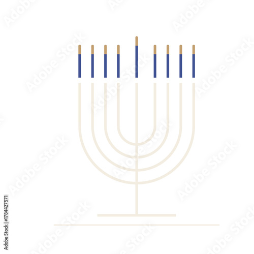 Hanukkah menorah and traditional icons in simple line minimal style. Jewish holiday chanukkah