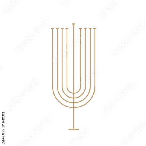 Hanukkah menorah and traditional icons in simple line minimal style. Jewish holiday chanukkah