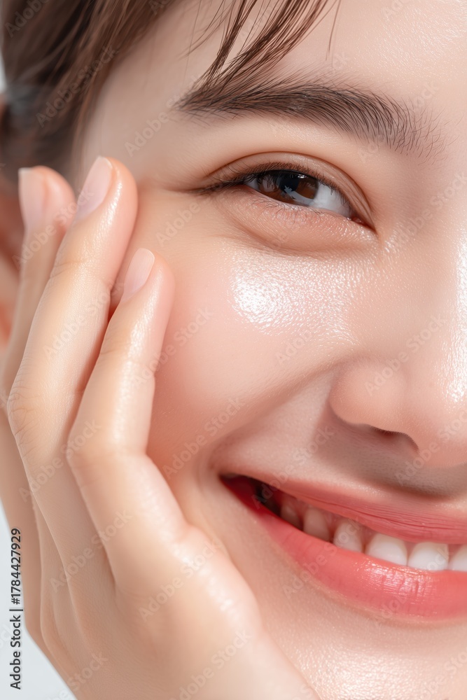 Obraz premium A close-up portrait of a woman's face, radiant and full of expression