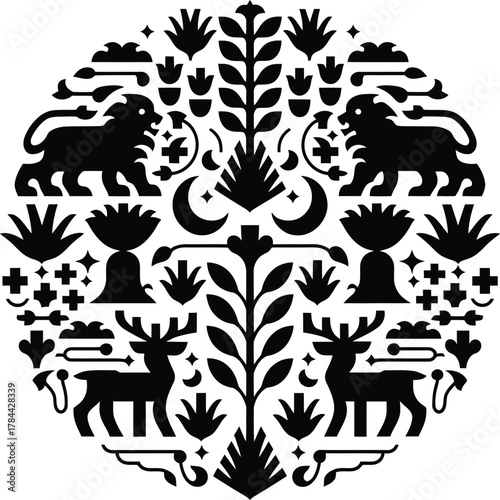 Folk Art Animal Pattern Vector, Scandinavian Nordic Design 